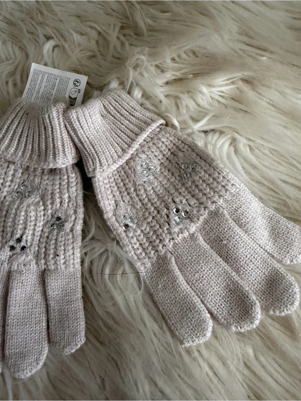 Zara Kids Beige Knit Gloves with Sparkle Detail